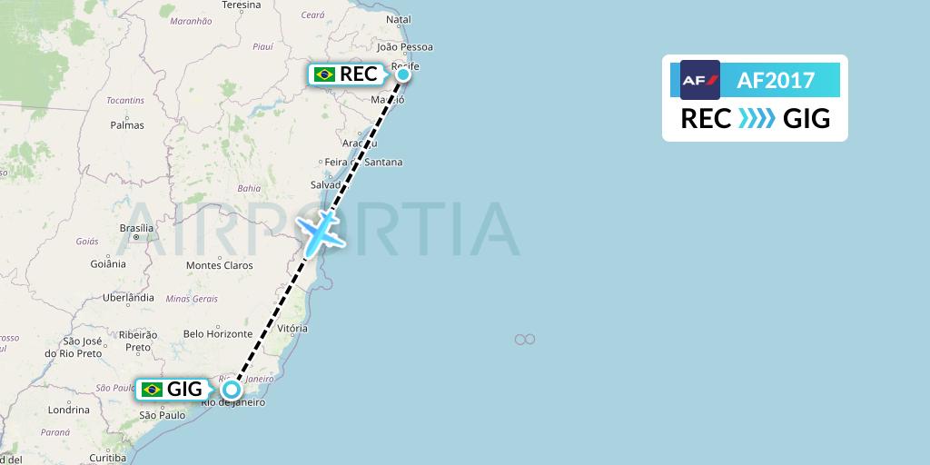 AF2017 Air France Flight Map: Recife to Rio de Janeiro