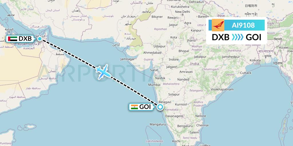 AI9108 Air India Flight Map: Dubai to Goa