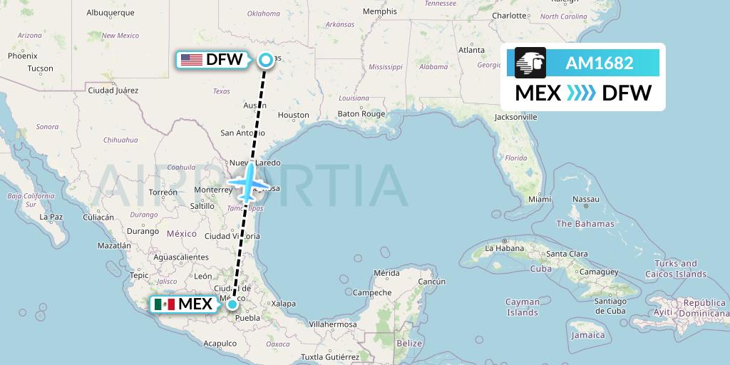 AM1682 Aeromexico Flight Map: Mexico City to Dallas