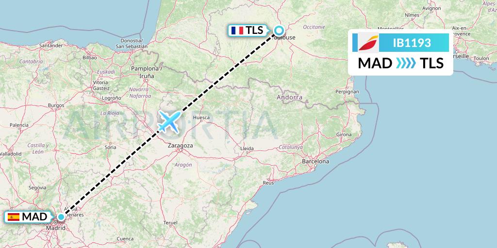 IB1193 Iberia Flight Map: Madrid to Toulouse