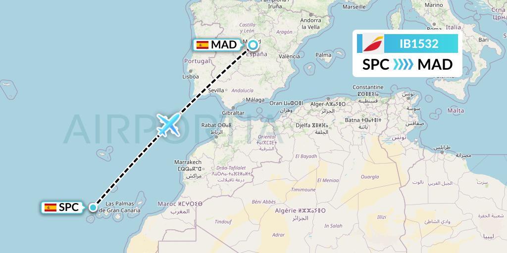 IB1532 Iberia Flight Map: La Palma to Madrid