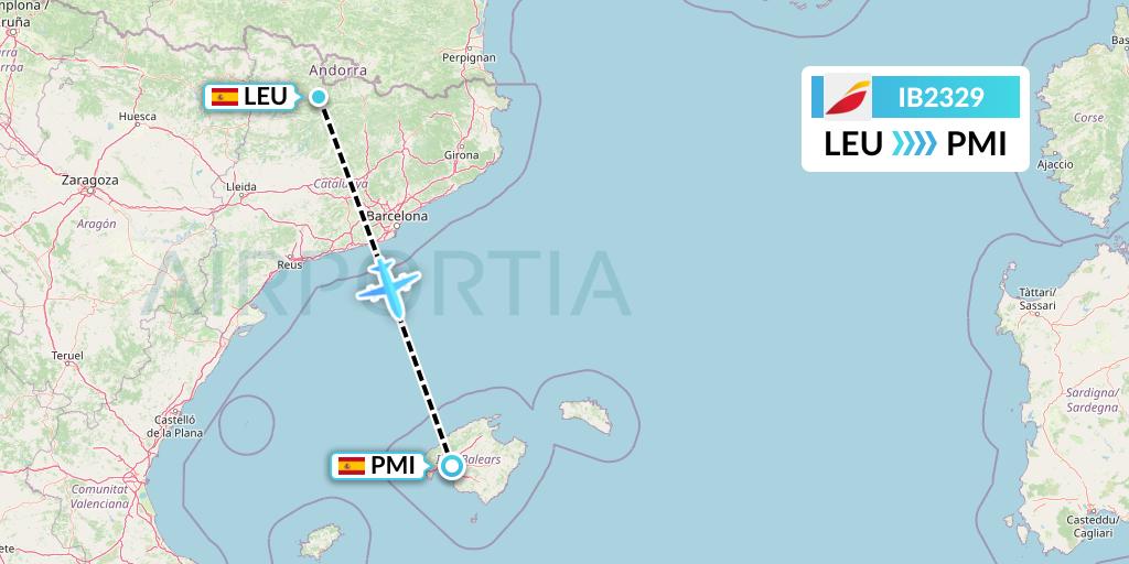 IB2329 Iberia Flight Map: Montferrer - Castellbo to Palma de Mallorca