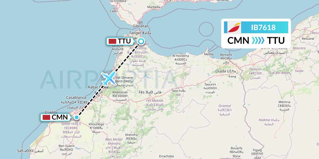 IB7618 Iberia Flight Map: Casablanca to Tetuan