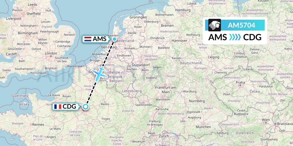 AM5704 Aeromexico Flight Map: Amsterdam to Paris