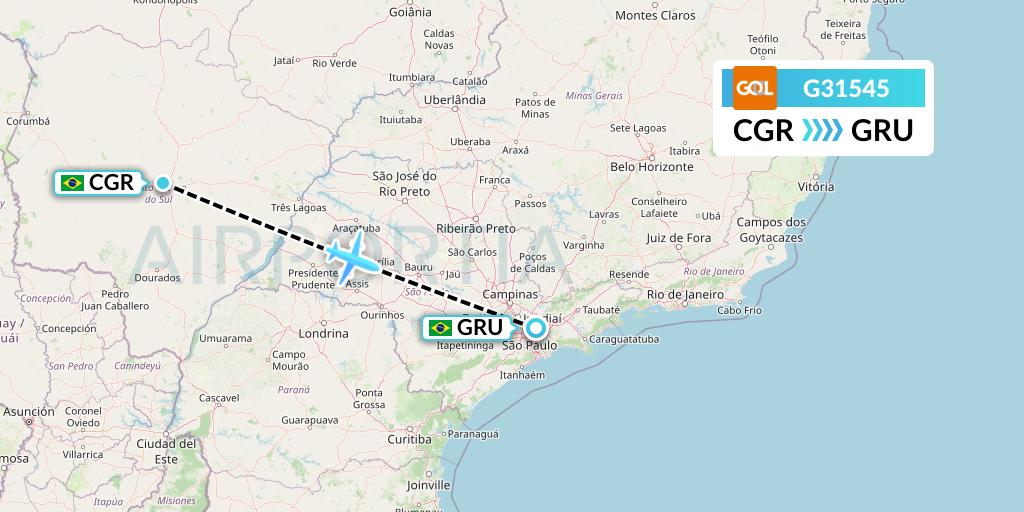G31545 GOL Transportes Aeros Flight Map: Campo Grande to Sao Paulo
