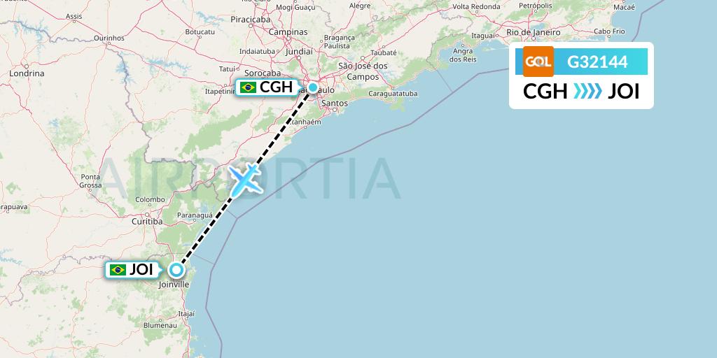 G32144 GOL Transportes Aeros Flight Map: Sao Paulo to Joinville