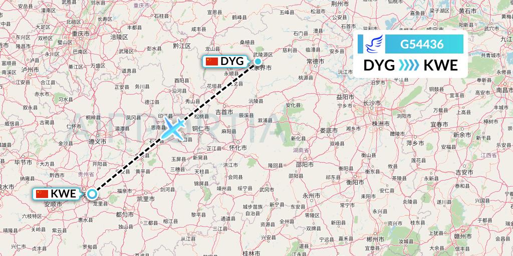 G54436 China Express Airlines Flight Map: Dayong to Guiyang