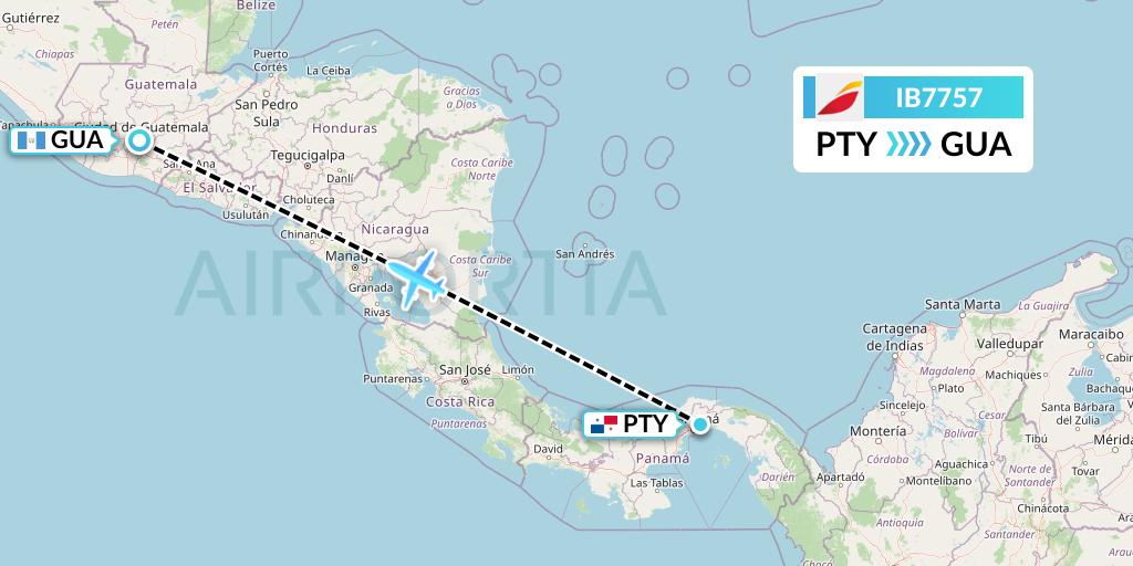 IB7757 Iberia Flight Map: Panama City to Guatemala City