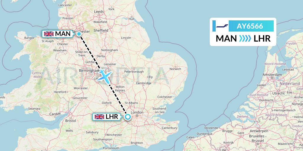 AY6566 Finnair Flight Map: Manchester to London