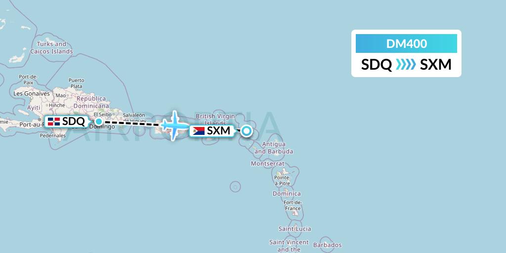 DM400 Arajet Flight Map: Santo Domingo to Sint Maarten