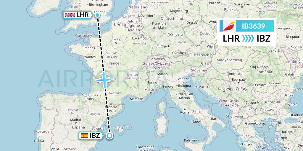 IB3639 Iberia Flight Map: London to Ibiza
