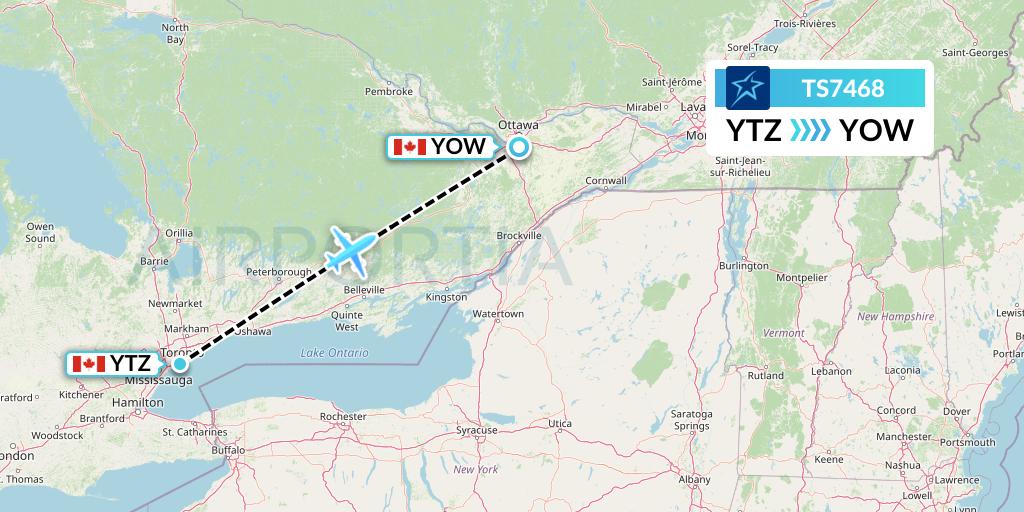 TS7468 Air Transat Flight Map: Toronto to Ottawa