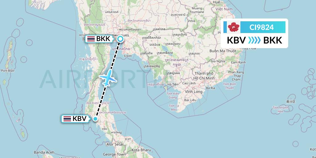 CI9824 China Airlines Flight Map: Krabi to Bangkok