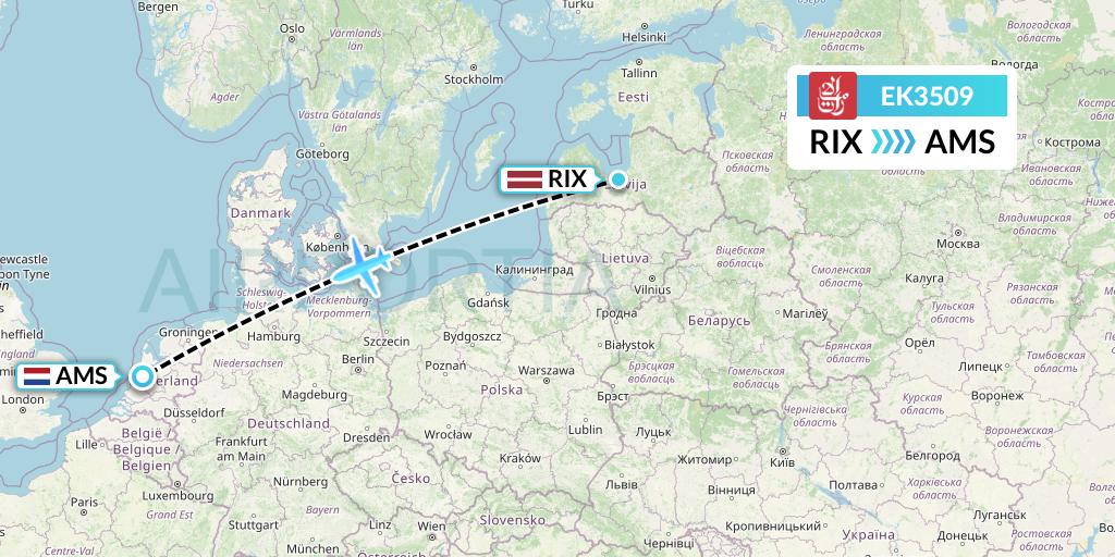 EK3509 Emirates Flight Map: Riga to Amsterdam
