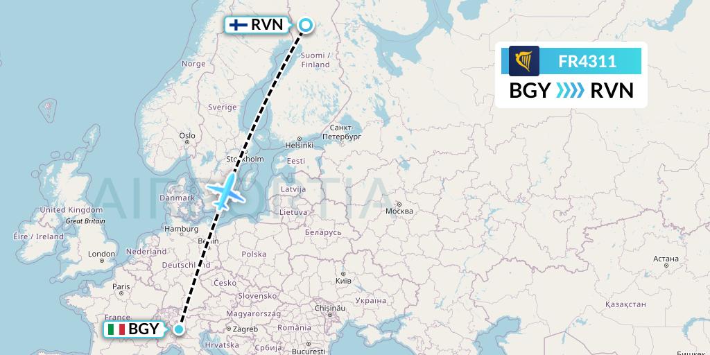 FR4311 Ryanair Flight Map: Milan to Rovaniemi