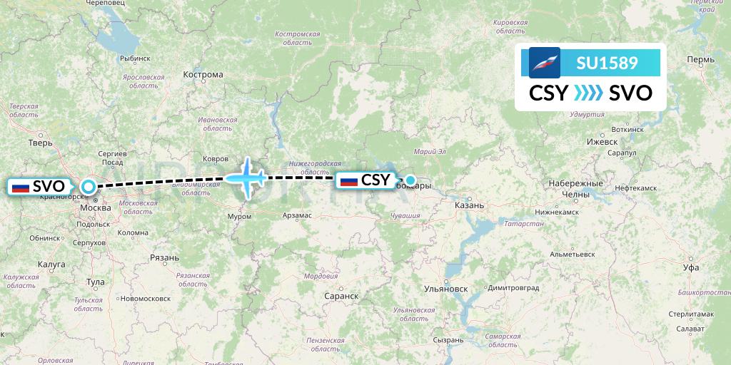 SU1589 Aeroflot Flight Map: Cheboksary to Moscow
