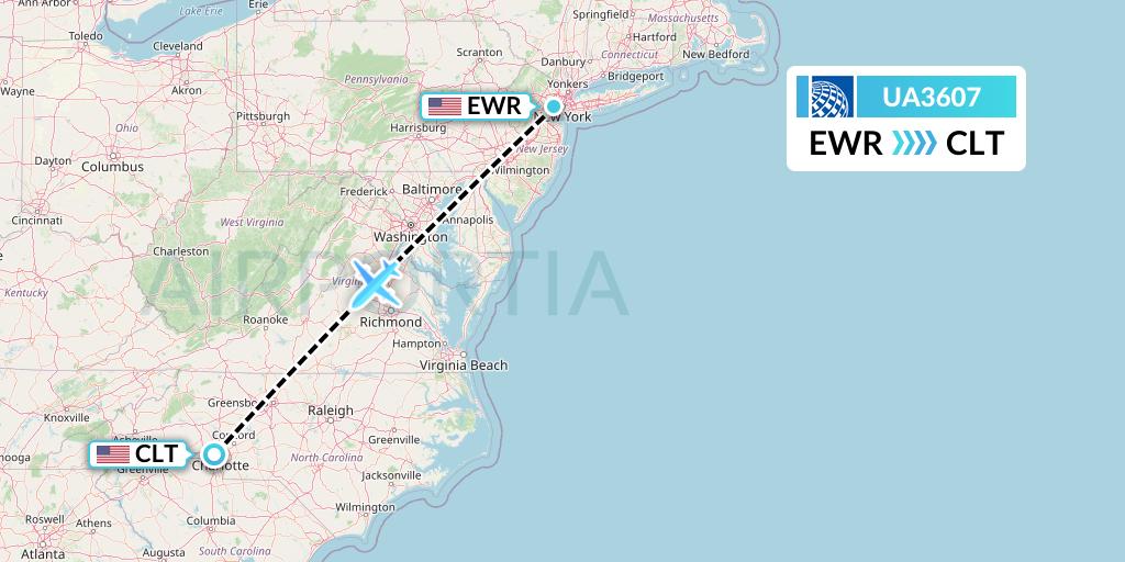 UA3607 Flight Status United Airlines New York to Charlotte (UAL3607)