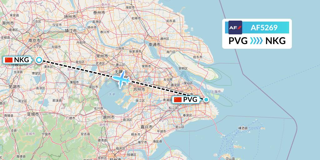 AF5269 Air France Flight Map: Shanghai to Nanjing