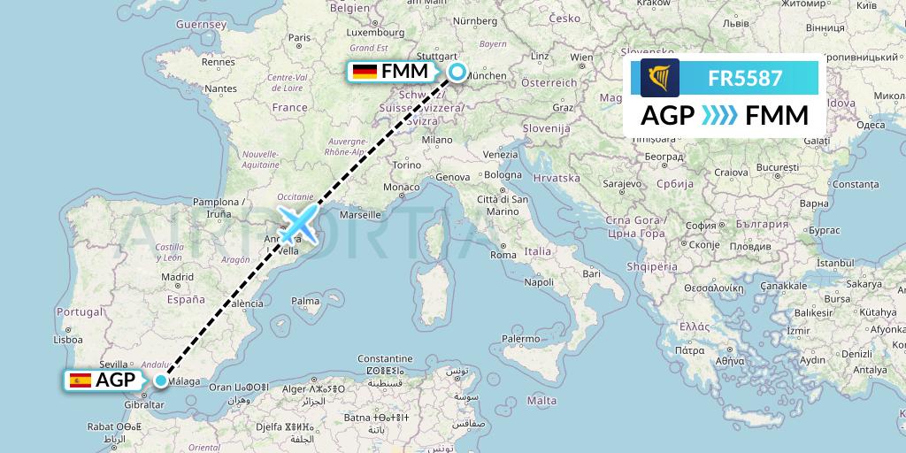FR5587 Ryanair Flight Map: Malaga to Memmingen