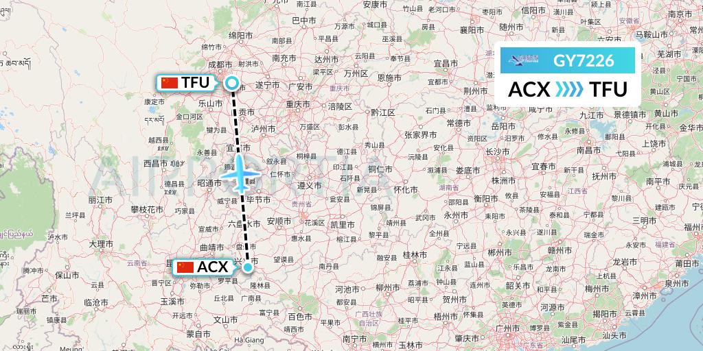GY7226 Colorful GuiZhou Airlines Flight Map: Xingyi to Chengdu
