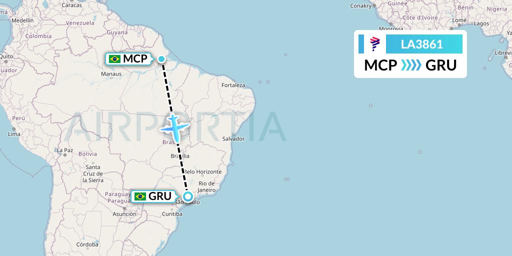 LA3861 LAN Airlines Flight Map: Macapa to Sao Paulo