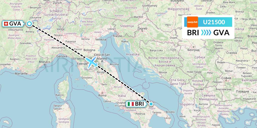 U21500 EasyJet Flight Map: Bari to Geneva