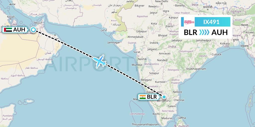 IX491 Air India Express Flight Map: Bangalore to Abu Dhabi