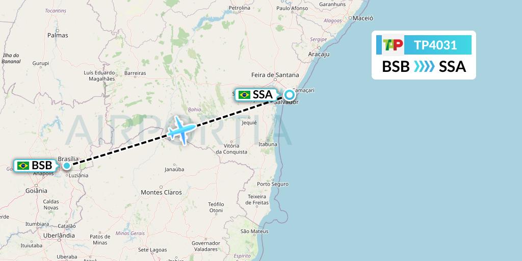 TP4031 TAP Portugal Flight Map: Brasilia to Salvador