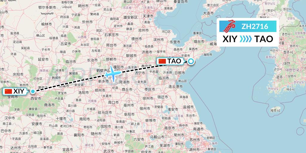 ZH2716 Shenzhen Airlines Flight Map: Xi'an to Qingdao