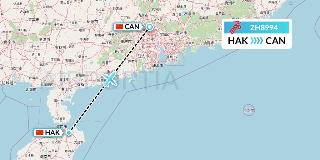 ZH8994 Shenzhen Airlines Flight Map: Haikou to Guangzhou