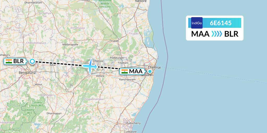 6E6145 IndiGo Airlines Flight Map: Chennai to Bangalore