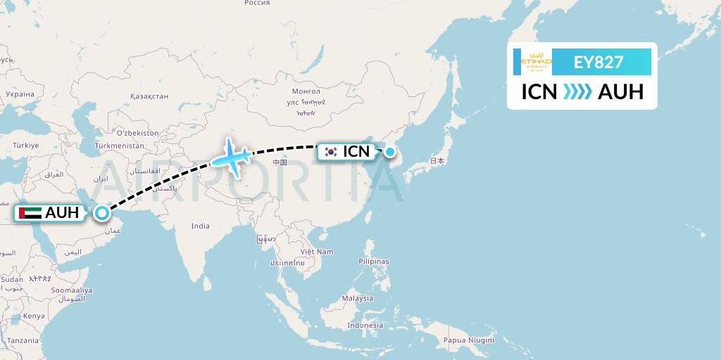 EY827 Etihad Airways Flight Map: Seoul to Abu Dhabi