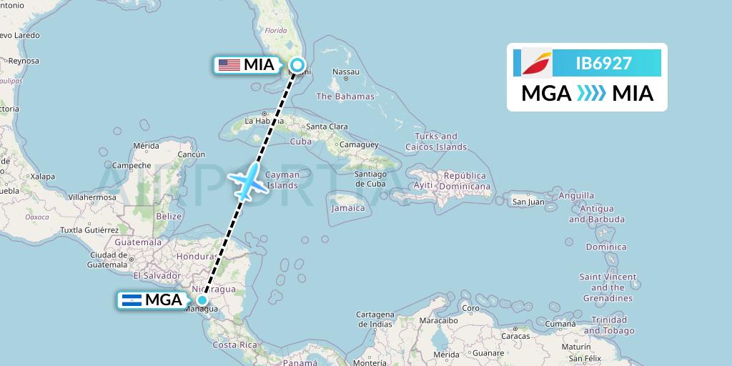 IB6927 Iberia Flight Map: Managua to Miami