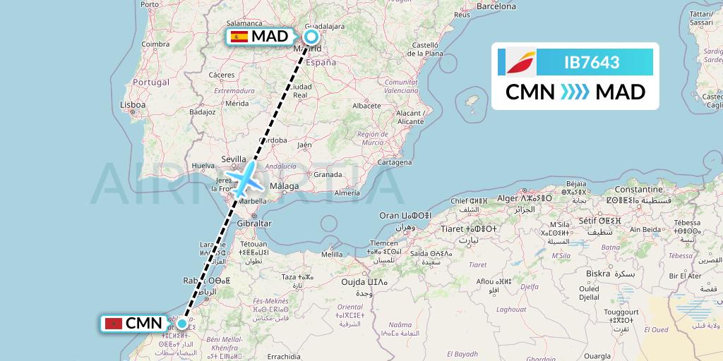 IB7643 Iberia Flight Map: Casablanca to Madrid