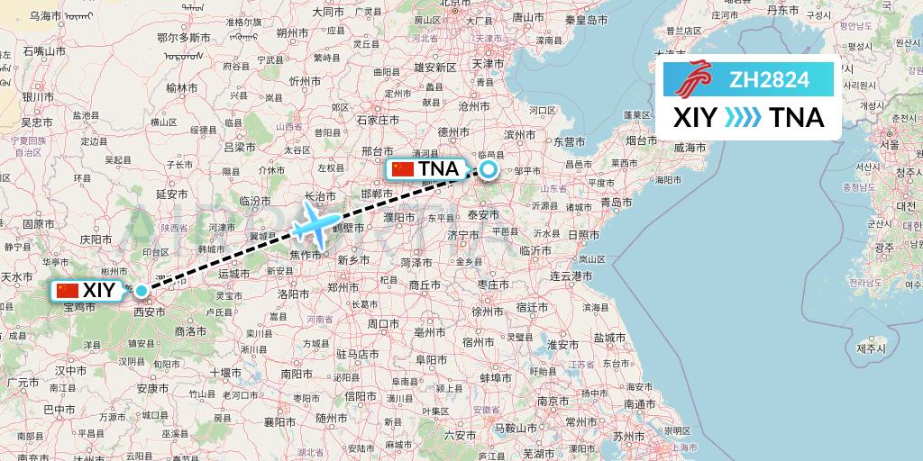 ZH2824 Shenzhen Airlines Flight Map: Xi'an to Jinan