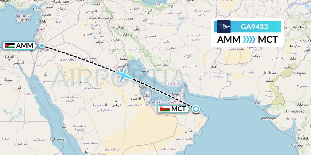 GA9433 Garuda Indonesia Flight Map: Amman to Muscat