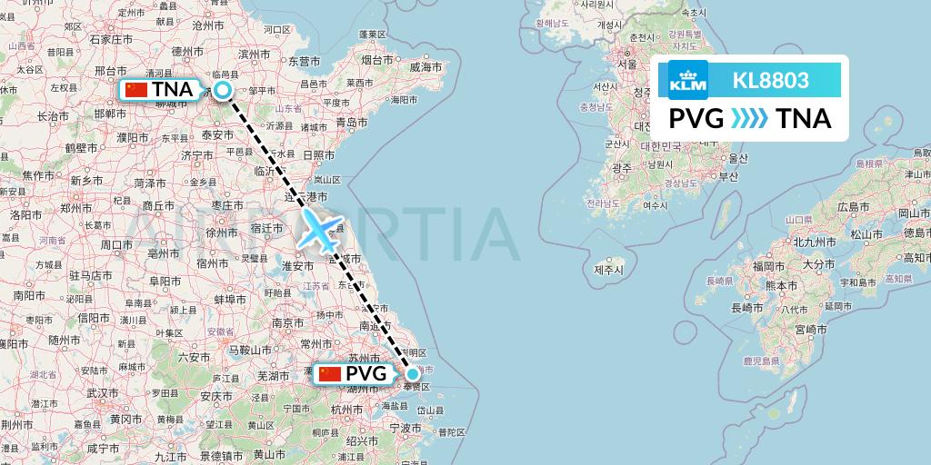 KL8803 KLM Flight Map: Shanghai to Jinan