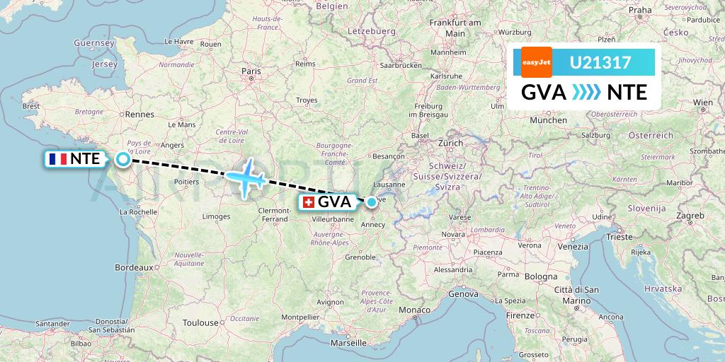 U21317 EasyJet Flight Map: Geneva to Nantes
