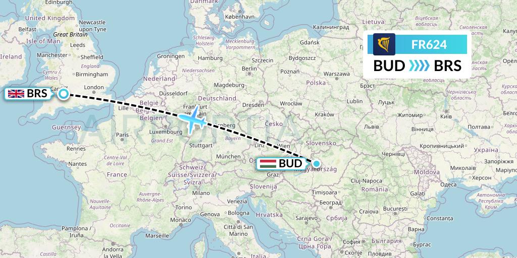 FR624 Ryanair Flight Map: Budapest to Bristol