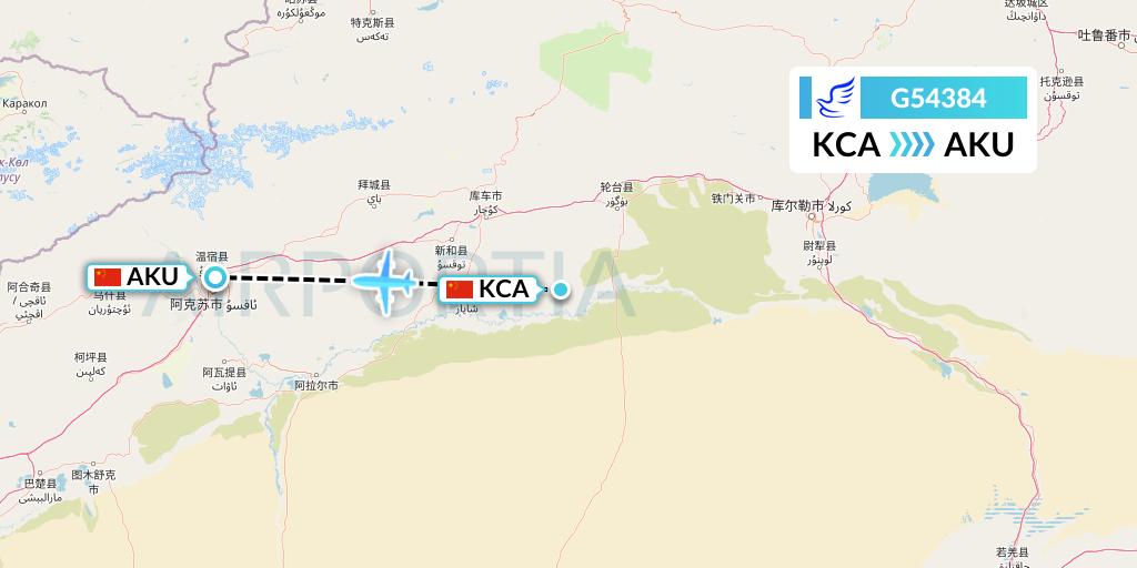 G54384 China Express Airlines Flight Map: Kuqa to Aksu