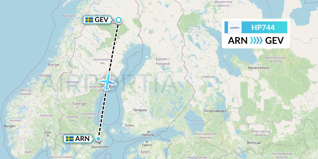 HP744 Amapola Flyg Flight Map: Stockholm to Gallivare