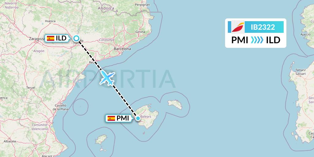 IB2322 Iberia Flight Map: Palma de Mallorca to Lleida