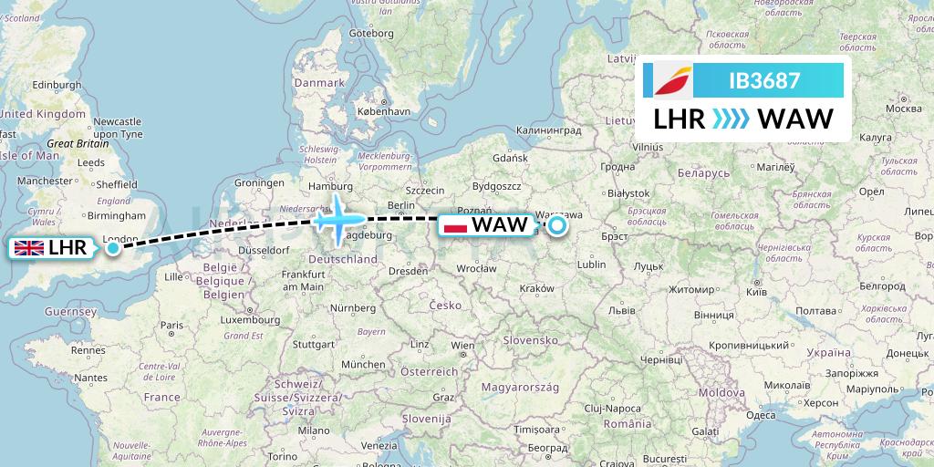 IB3687 Iberia Flight Map: London to Warsaw
