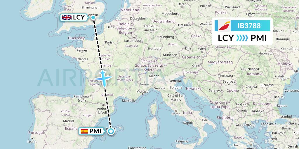 IB3788 Iberia Flight Map: London to Palma de Mallorca
