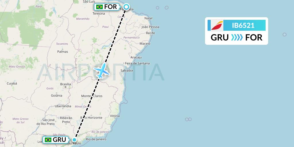 IB6521 Iberia Flight Map: Sao Paulo to Fortaleza