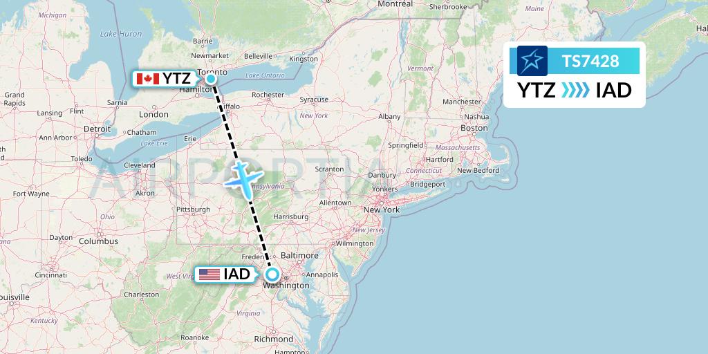 TS7428 Air Transat Flight Map: Toronto to Washington
