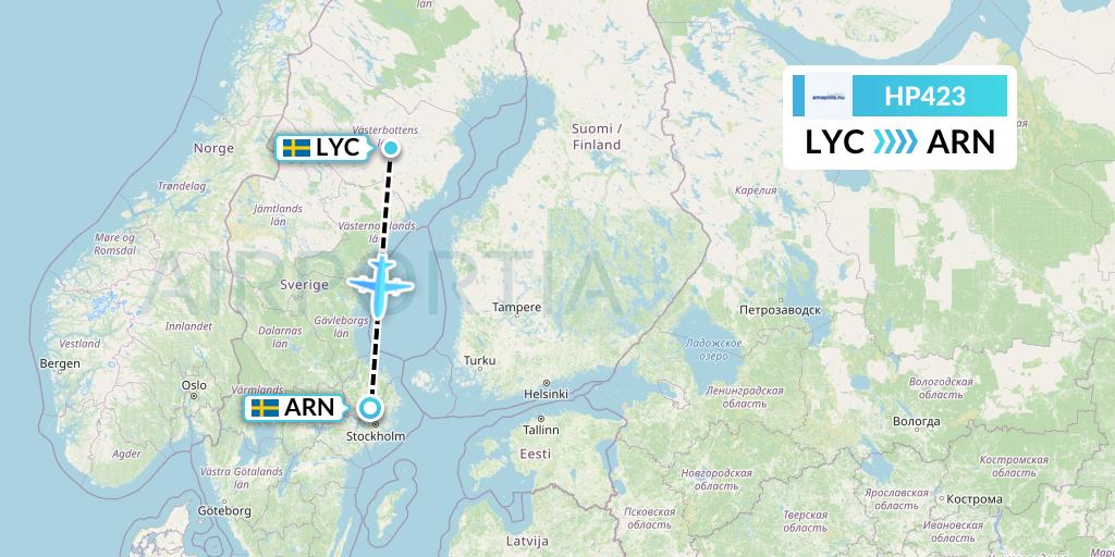 HP423 Amapola Flyg Flight Map: Lycksele to Stockholm