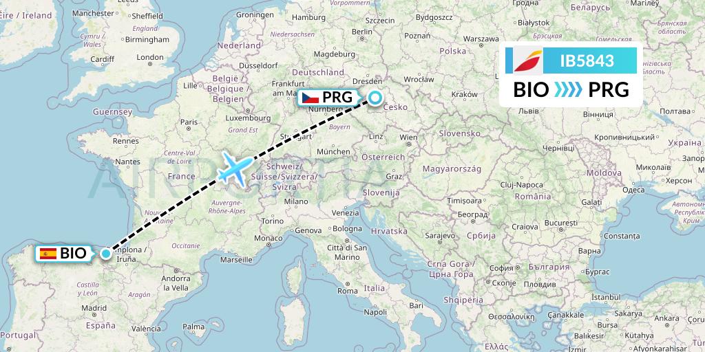 IB5843 Iberia Flight Map: Bilbao to Prague