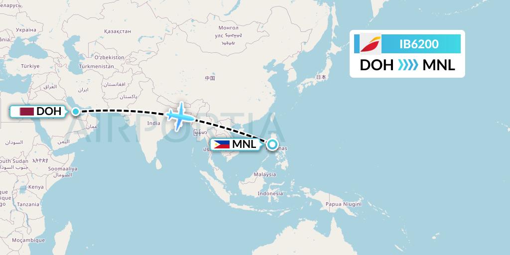 IB6200 Iberia Flight Map: Doha to Manila
