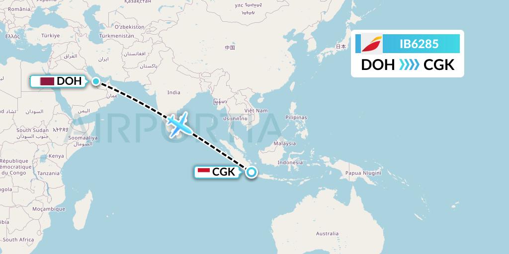 IB6285 Iberia Flight Map: Doha to Jakarta